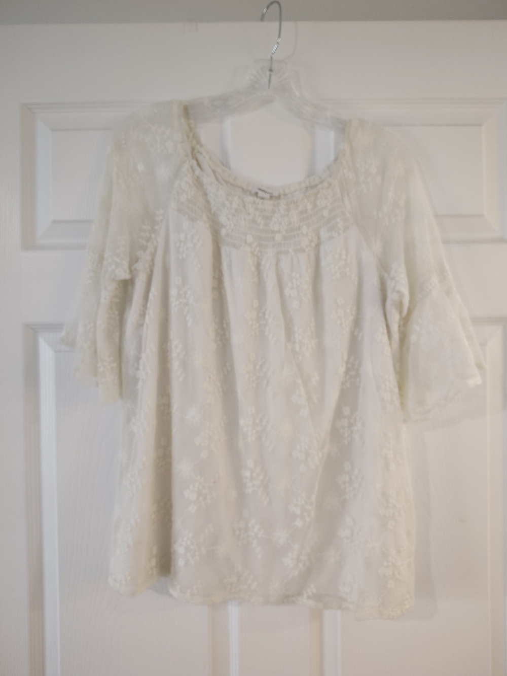 Westport Cream Lace Peasant Tunic with Smocked Yoke